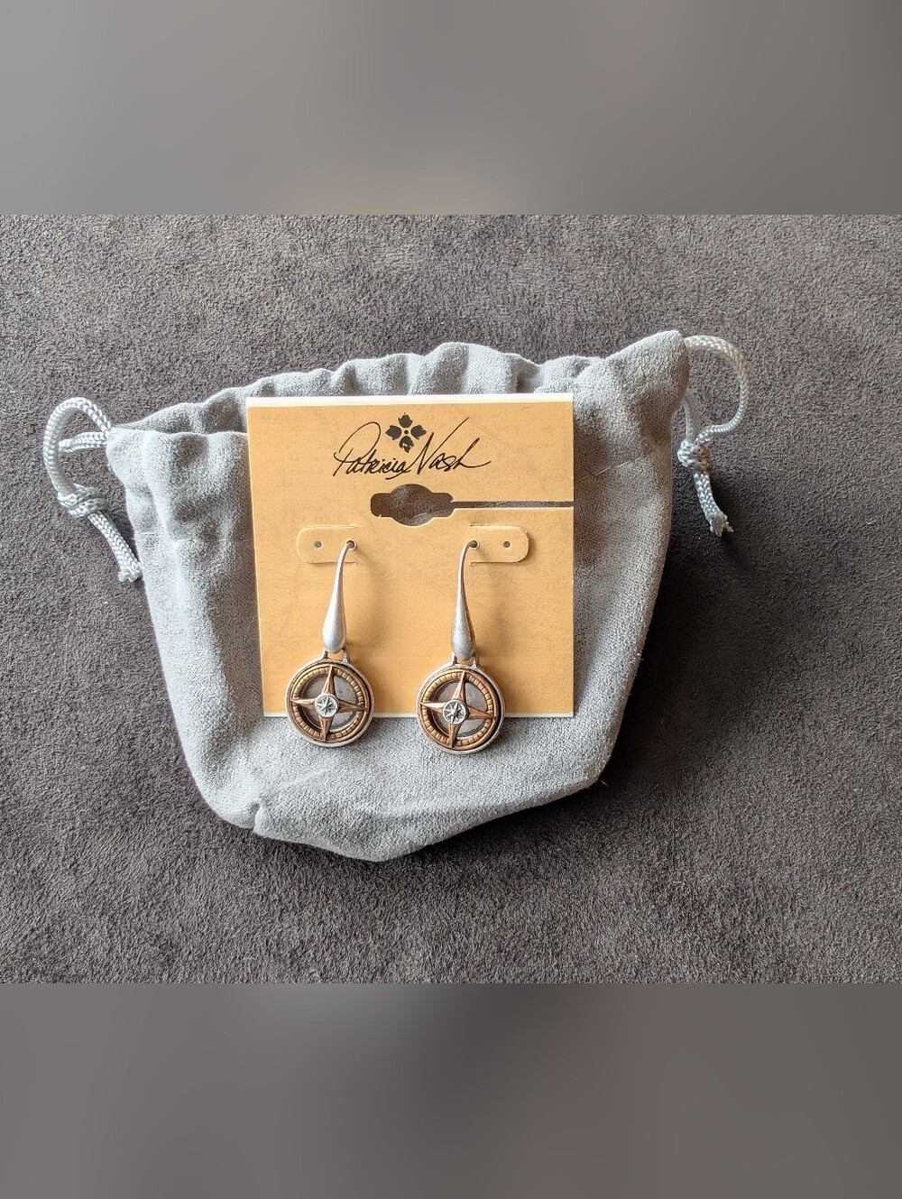 Patricia Nash Two-Tone Compass Medallion Drop Earrings NWT